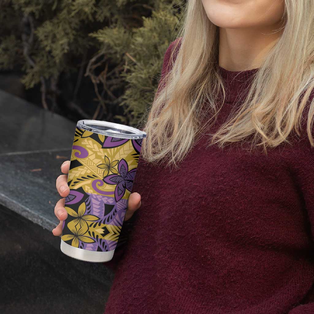 Plumeria Polynesian Pattern Tumbler Cup Unique Fantasy Yellow Purple