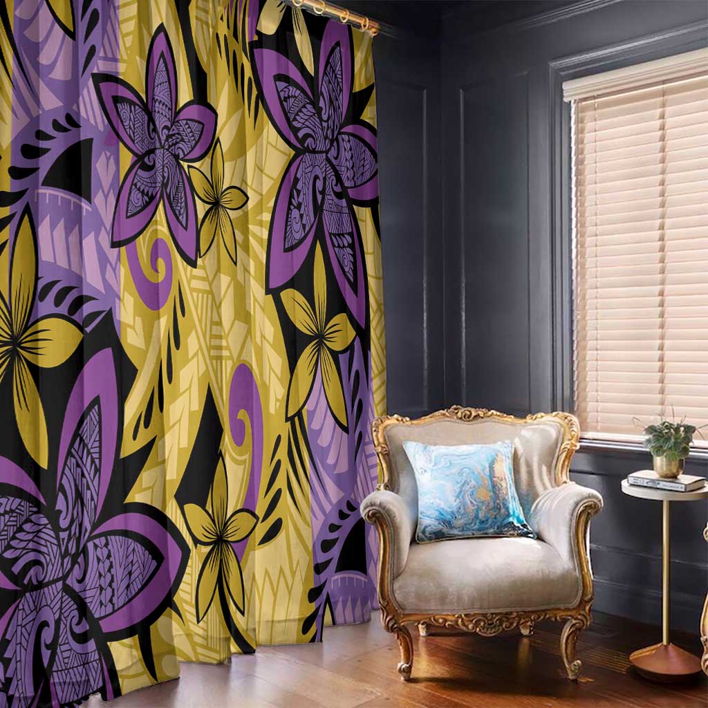 Plumeria Polynesian Pattern Window Curtain Unique Fantasy Yellow Purple