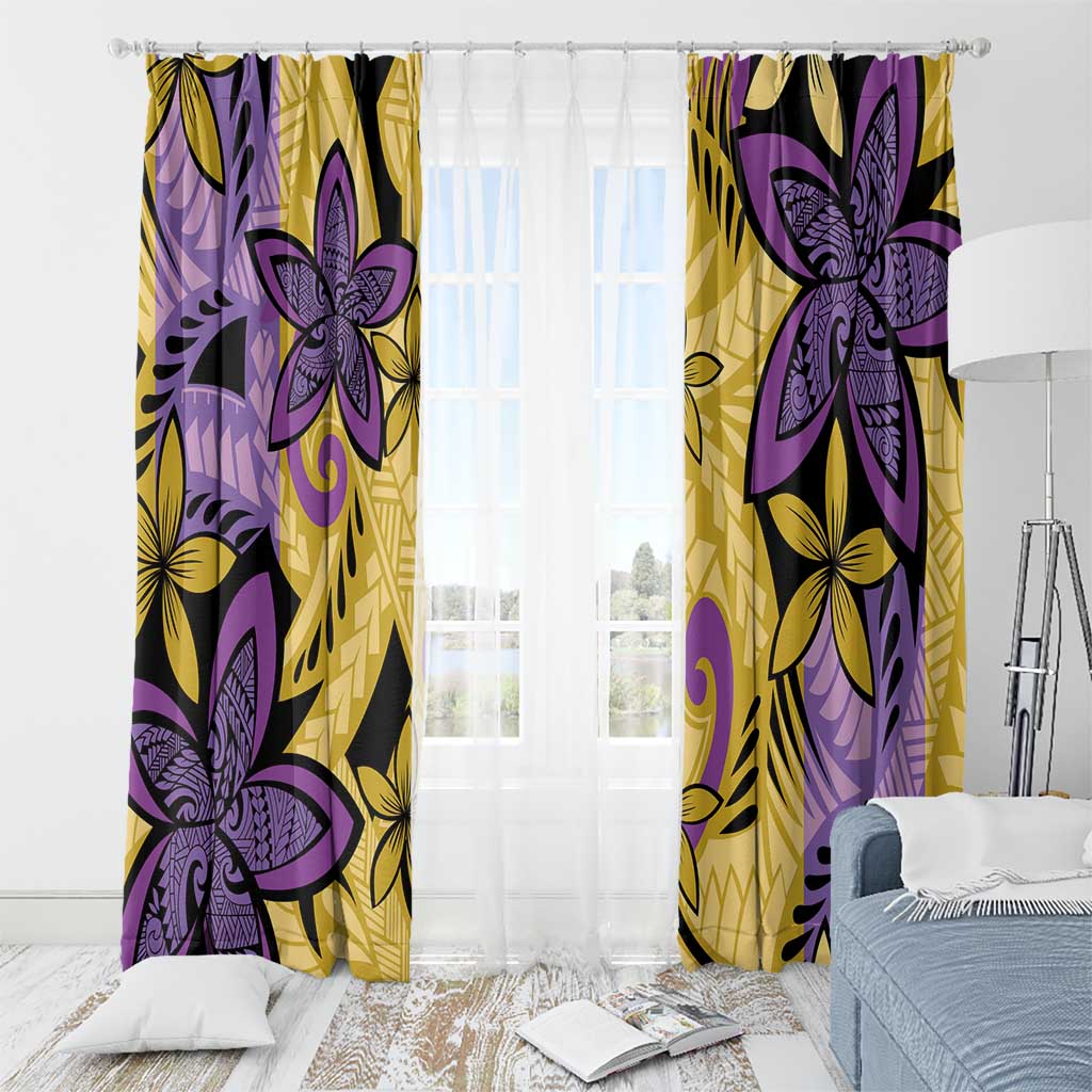 Plumeria Polynesian Pattern Window Curtain Unique Fantasy Yellow Purple