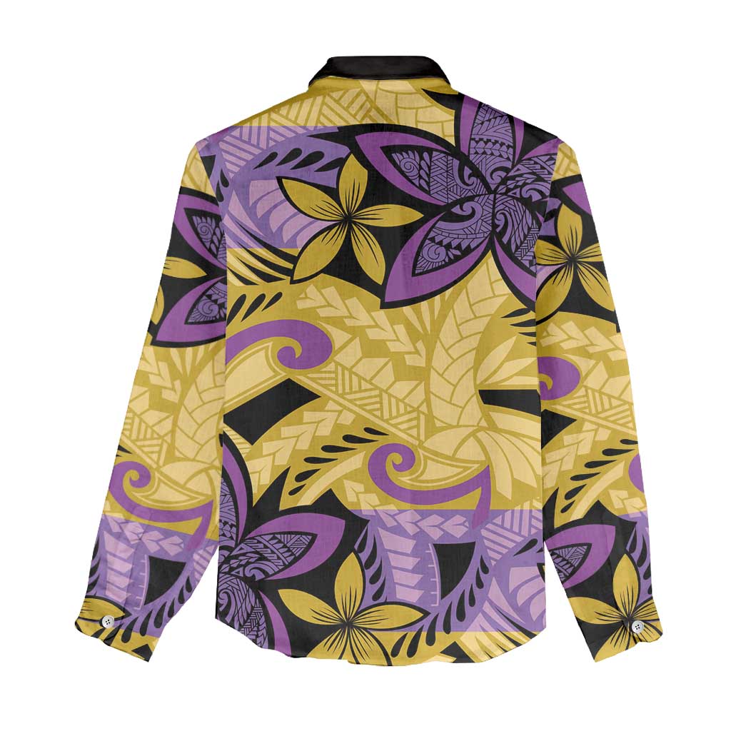 Plumeria Polynesian Pattern Women Casual Shirt Unique Fantasy Yellow Purple