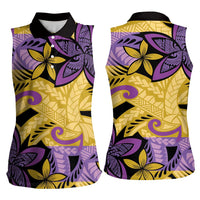 Plumeria Polynesian Pattern Women Sleeveless Polo Shirt Unique Fantasy Yellow Purple LT01 - Polynesian Pride