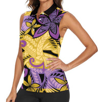 Plumeria Polynesian Pattern Women Sleeveless Polo Shirt Unique Fantasy Yellow Purple LT01 - Polynesian Pride