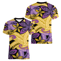 Plumeria Polynesian Pattern Women V-Neck T-Shirt Unique Fantasy Yellow Purple LT01 - Polynesian Pride
