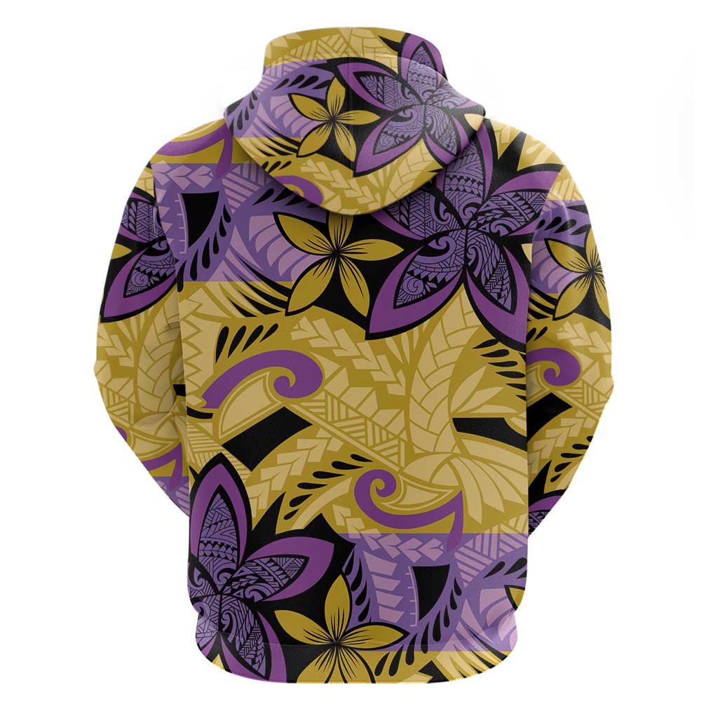 Plumeria Polynesian Pattern Zip Hoodie Unique Fantasy Yellow Purple