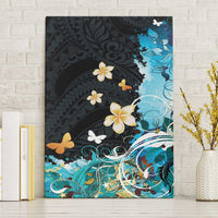 Blue Grunge Polynesian Pattern Canvas Wall Art Plumeria Floral