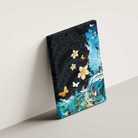 Blue Grunge Polynesian Pattern Canvas Wall Art Plumeria Floral