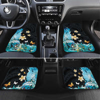 Blue Grunge Polynesian Pattern Car Mats Plumeria Floral