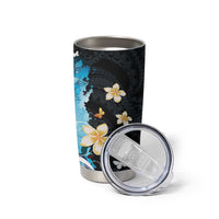 Blue Grunge Polynesian Pattern Tumbler Cup Plumeria Floral