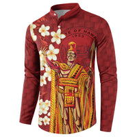 Hawaii King Kamehameha Button Sweatshirt Plumeria Lauhala Pattern