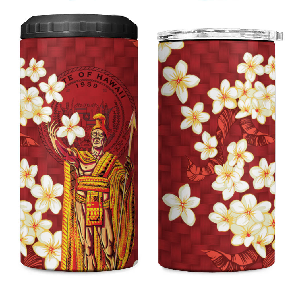 Hawaii King Kamehameha 4 in 1 Can Cooler Tumbler Plumeria Lauhala Pattern