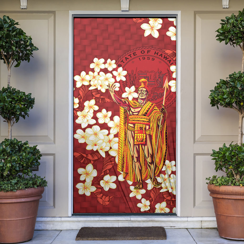 Hawaii King Kamehameha Door Cover Plumeria Lauhala Pattern