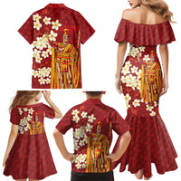 Hawaii King Kamehameha Family Matching Mermaid Dress and Hawaiian Shirt Plumeria Lauhala Pattern