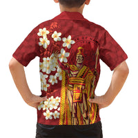 Hawaii King Kamehameha Family Matching Off Shoulder Maxi Dress and Hawaiian Shirt Plumeria Lauhala Pattern LT01 - Polynesian Pride