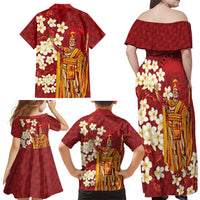 Hawaii King Kamehameha Family Matching Off Shoulder Maxi Dress and Hawaiian Shirt Plumeria Lauhala Pattern LT01 - Polynesian Pride