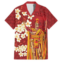 Hawaii King Kamehameha Family Matching Off Shoulder Maxi Dress and Hawaiian Shirt Plumeria Lauhala Pattern LT01 Dad's Shirt - Short Sleeve Red - Polynesian Pride