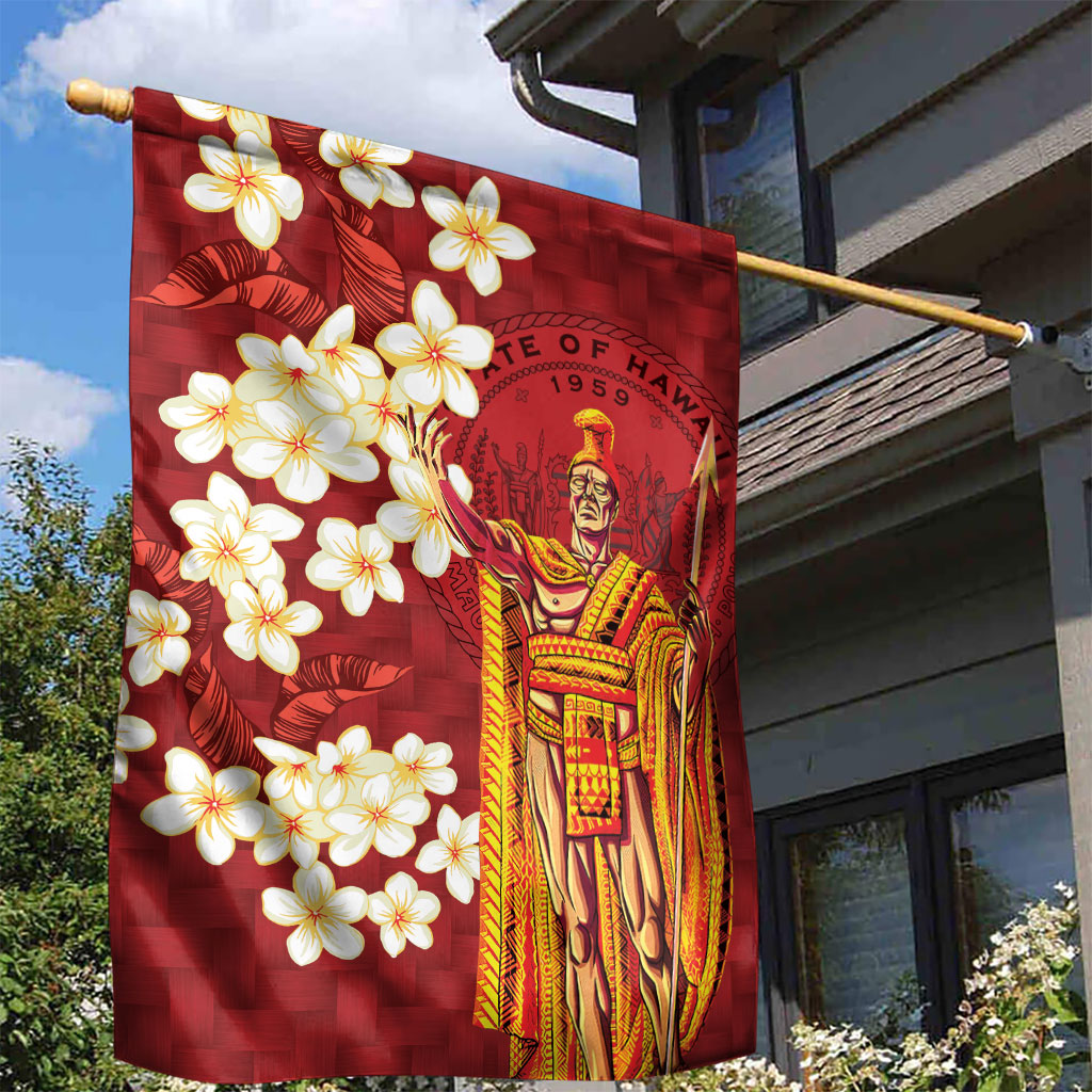Hawaii King Kamehameha Garden Flag Plumeria Lauhala Pattern