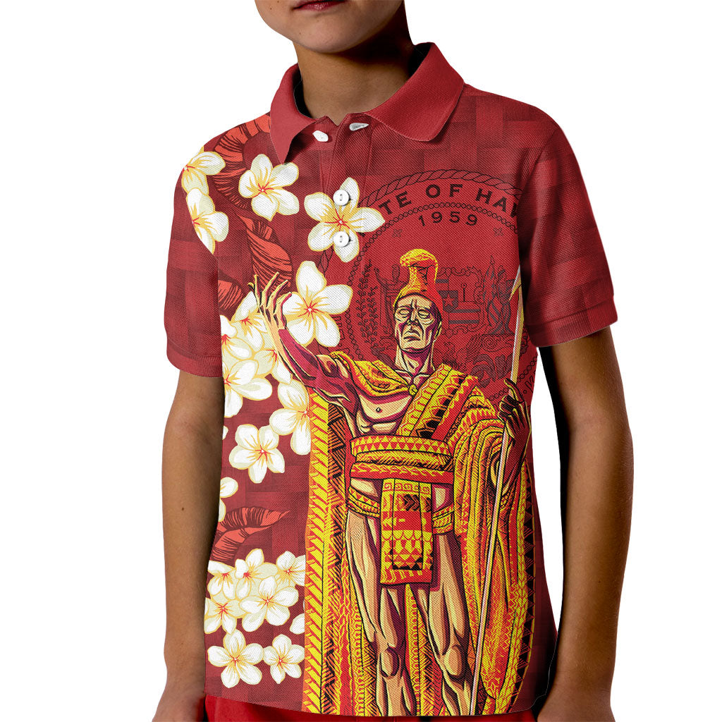 Hawaii King Kamehameha Kid Polo Shirt Plumeria Lauhala Pattern