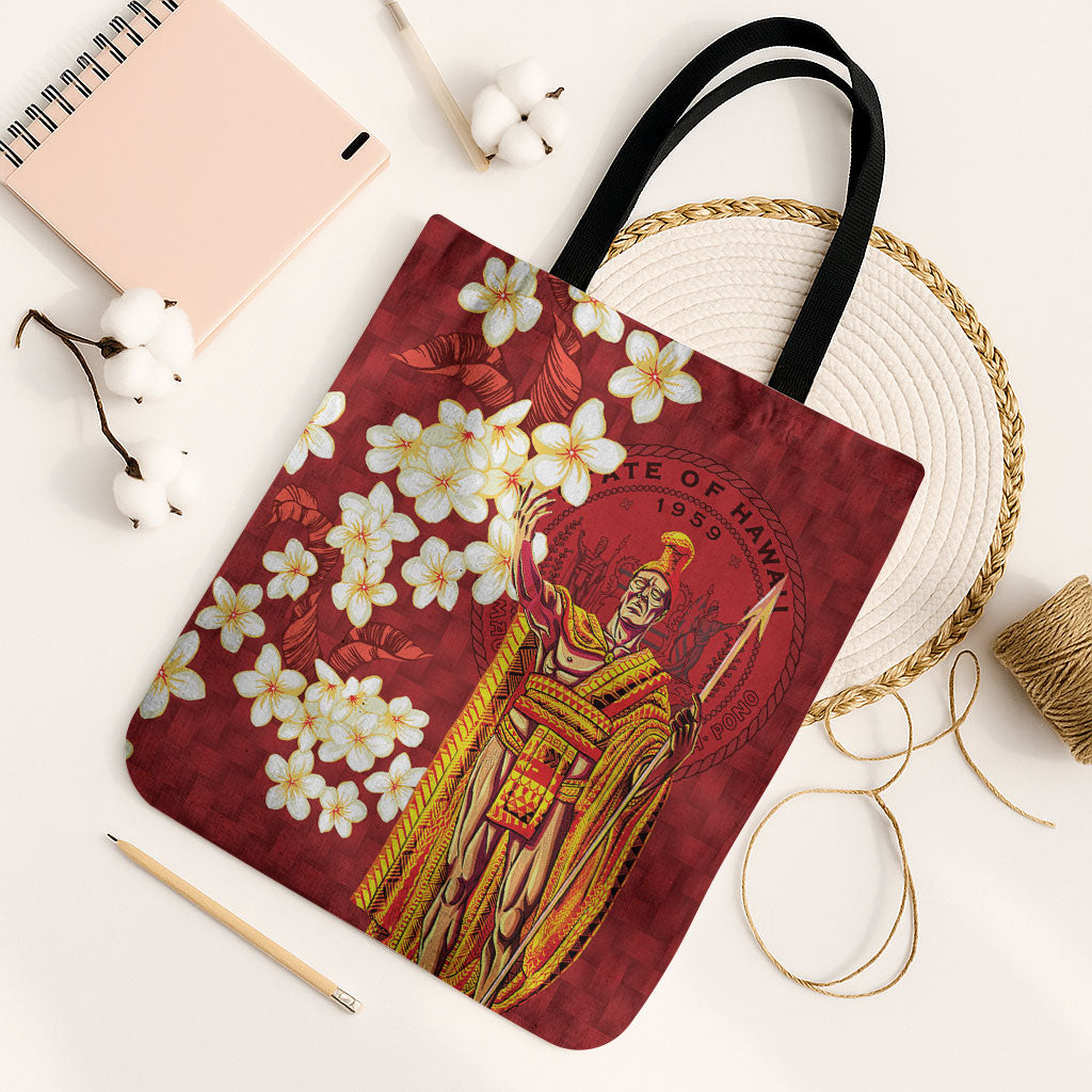 Hawaii King Kamehameha Tote Bag Plumeria Lauhala Pattern