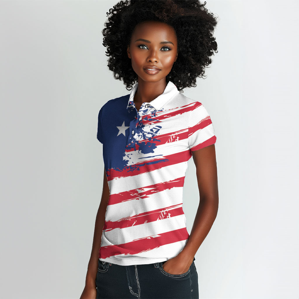 Liberia Flag Women Polo Shirt Grunge Stylized