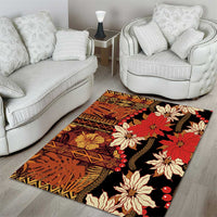 Hawaii Christmas Poinsettia Lei Area Rug Tapa Pattern - Polynesian Pride