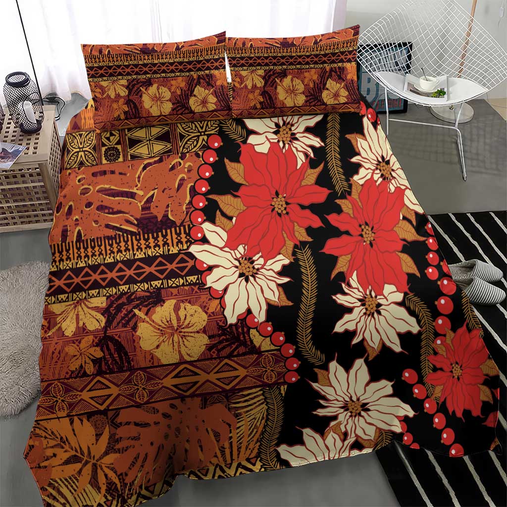 Hawaii Christmas Poinsettia Lei Bedding Set Tapa Pattern - Polynesian Pride