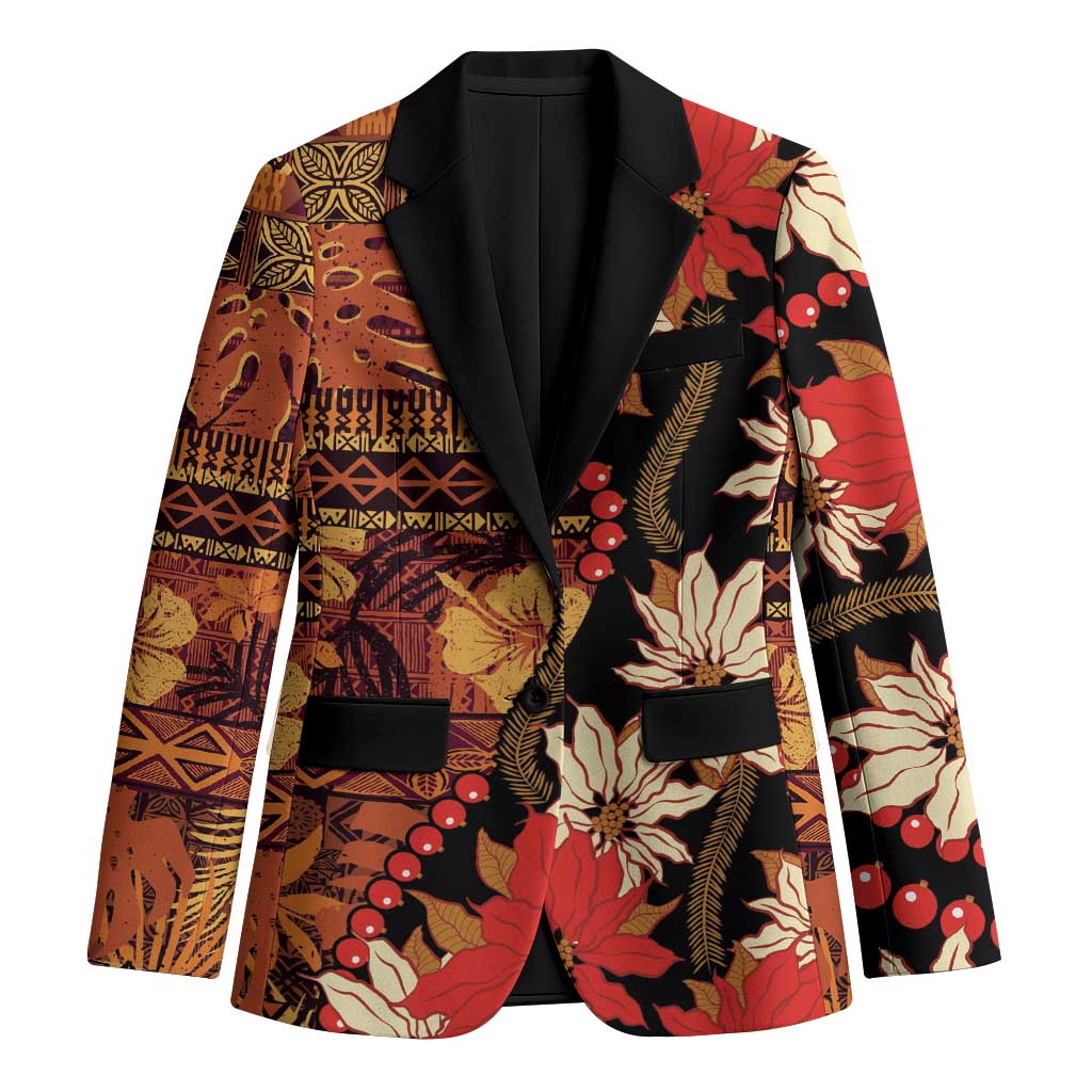 Hawaii Christmas Poinsettia Lei Blazer Tapa Pattern - Polynesian Pride