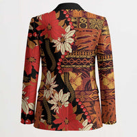 Hawaii Christmas Poinsettia Lei Blazer Tapa Pattern - Polynesian Pride