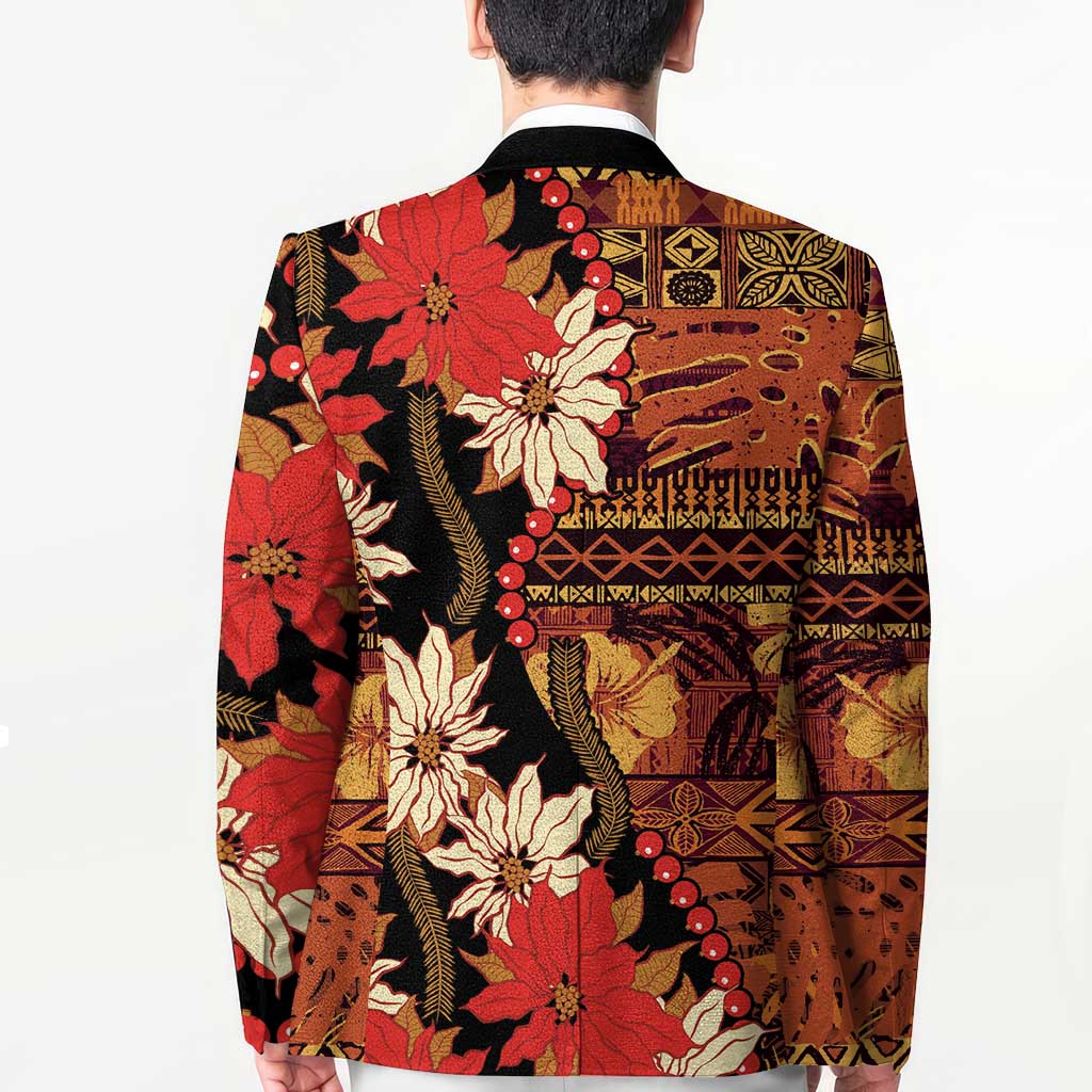 Hawaii Christmas Poinsettia Lei Blazer Tapa Pattern - Polynesian Pride