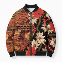 Hawaii Christmas Poinsettia Lei Bomber Puffer Jacket Tapa Pattern - Polynesian Pride