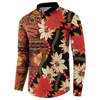 Hawaii Christmas Poinsettia Lei Button Sweatshirt Tapa Pattern - Polynesian Pride