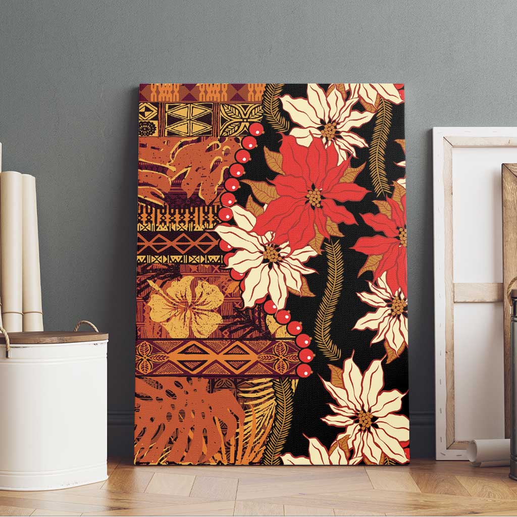 Hawaii Christmas Poinsettia Lei Canvas Wall Art Tapa Pattern - Polynesian Pride