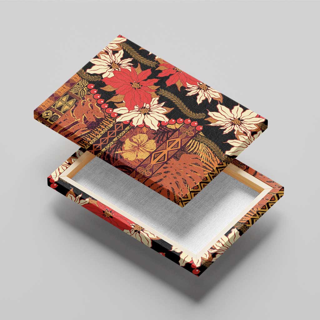 Hawaii Christmas Poinsettia Lei Canvas Wall Art Tapa Pattern - Polynesian Pride