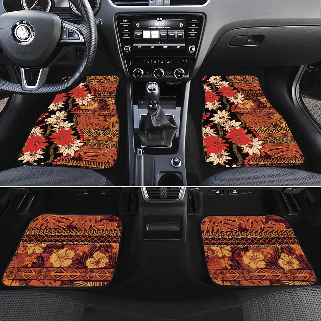 Hawaii Christmas Poinsettia Lei Car Mats Tapa Pattern - Polynesian Pride