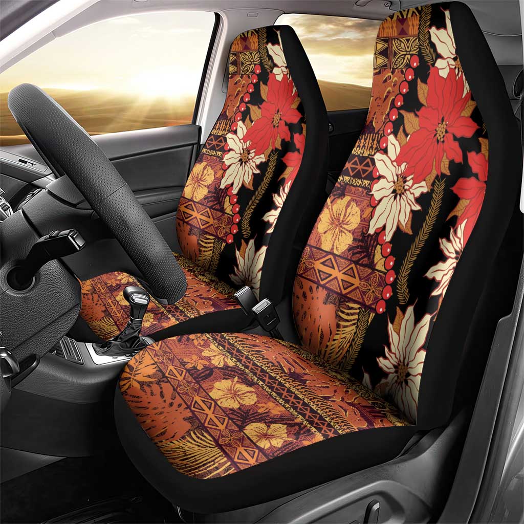 Hawaii Christmas Poinsettia Lei Car Seat Cover Tapa Pattern - Polynesian Pride