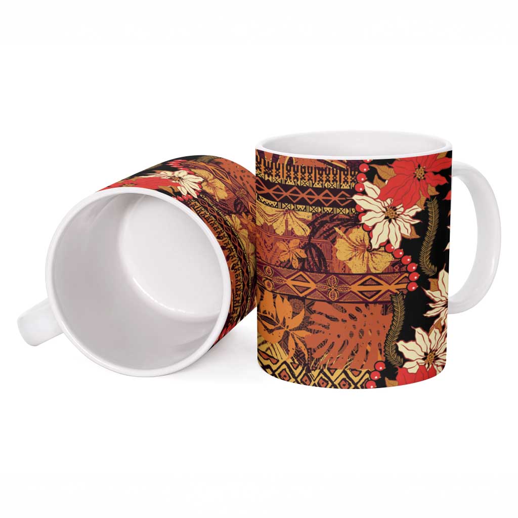Hawaii Christmas Poinsettia Lei Ceramic Mug Tapa Pattern - Polynesian Pride