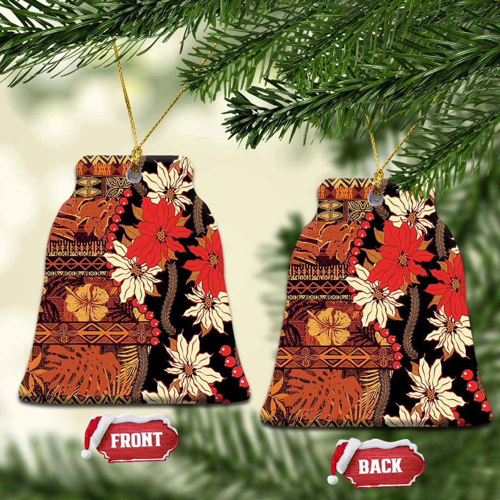 Hawaii Christmas Poinsettia Lei Ceramic Ornament Tapa Pattern - Polynesian Pride