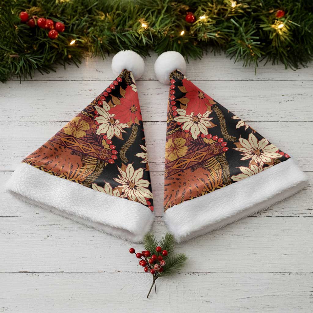 Hawaii Christmas Poinsettia Lei Christmas Santa Hat Tapa Pattern - Polynesian Pride