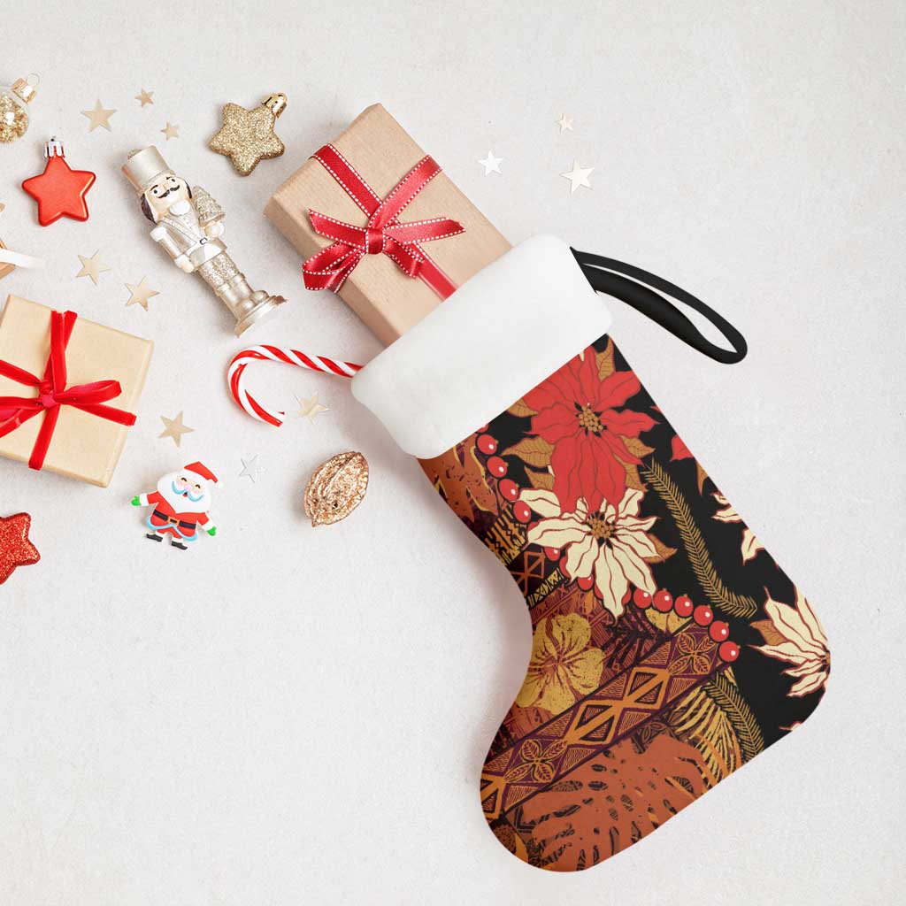 Hawaii Christmas Poinsettia Lei Christmas Stocking Tapa Pattern - Polynesian Pride