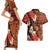 Hawaii Christmas Poinsettia Lei Couples Matching Short Sleeve Bodycon Dress and Hawaiian Shirt Tapa Pattern - Polynesian Pride