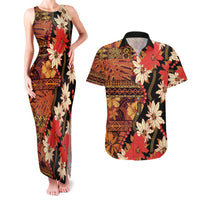 Hawaii Christmas Poinsettia Lei Couples Matching Tank Maxi Dress and Hawaiian Shirt Tapa Pattern - Polynesian Pride