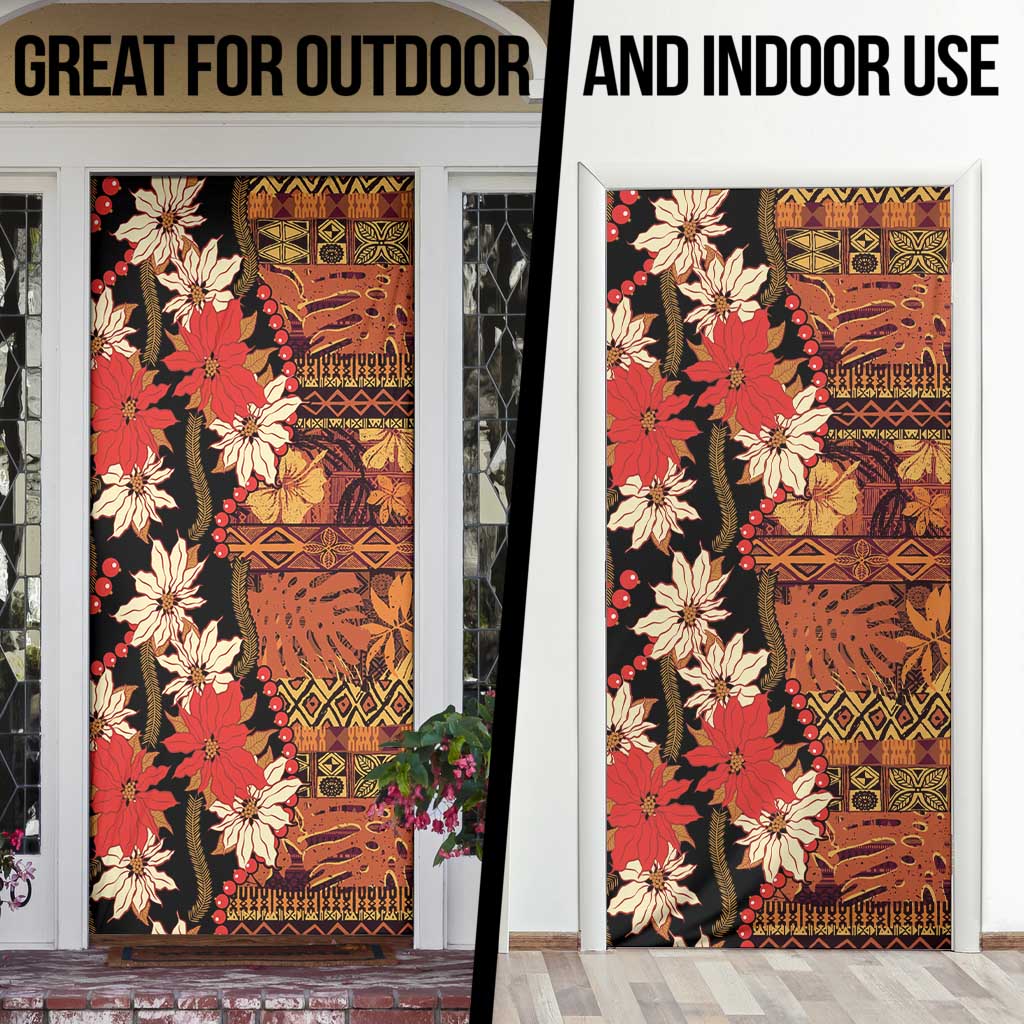 Hawaii Christmas Poinsettia Lei Door Cover Tapa Pattern - Polynesian Pride