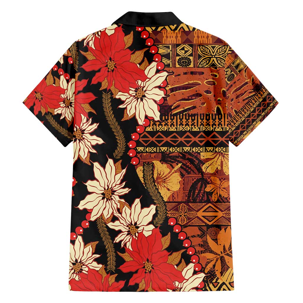 Hawaii Christmas Poinsettia Lei Family Matching Puletasi and Hawaiian Shirt Tapa Pattern - Polynesian Pride