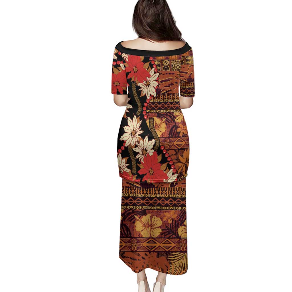 Hawaii Christmas Poinsettia Lei Family Matching Puletasi and Hawaiian Shirt Tapa Pattern - Polynesian Pride