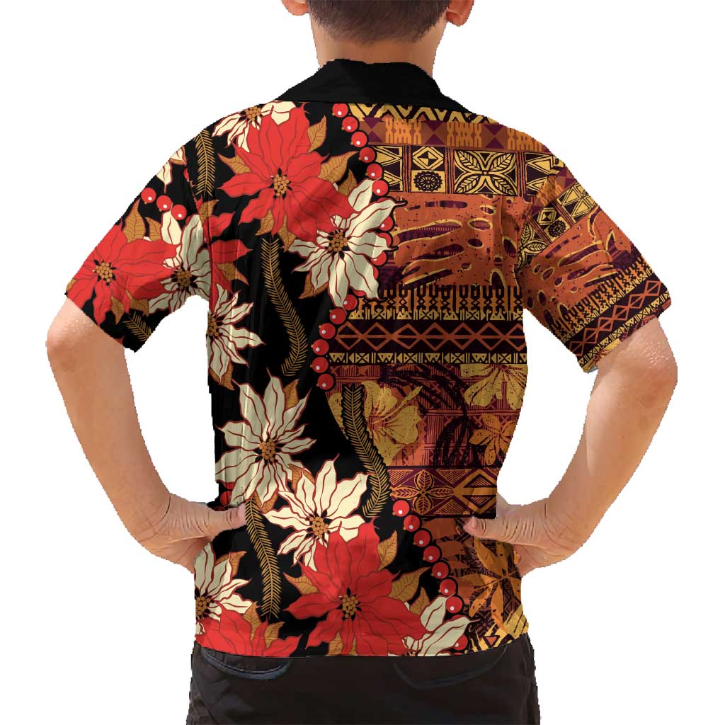 Hawaii Christmas Poinsettia Lei Family Matching Summer Maxi Dress and Hawaiian Shirt Tapa Pattern - Polynesian Pride