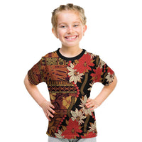 Hawaii Christmas Poinsettia Lei Kid T Shirt Tapa Pattern - Polynesian Pride