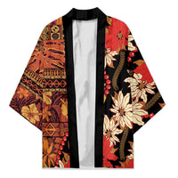 Hawaii Christmas Poinsettia Lei Kimono Tapa Pattern - Polynesian Pride