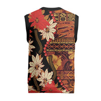 Hawaii Christmas Poinsettia Lei Christmas Knitted V-Neck Vest Tapa Pattern - Polynesian Pride