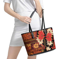 Hawaii Christmas Poinsettia Lei Leather Tote Bag Tapa Pattern - Polynesian Pride