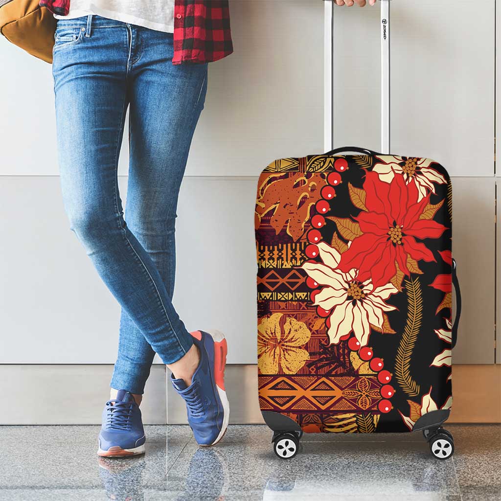 Hawaii Christmas Poinsettia Lei Luggage Cover Tapa Pattern - Polynesian Pride