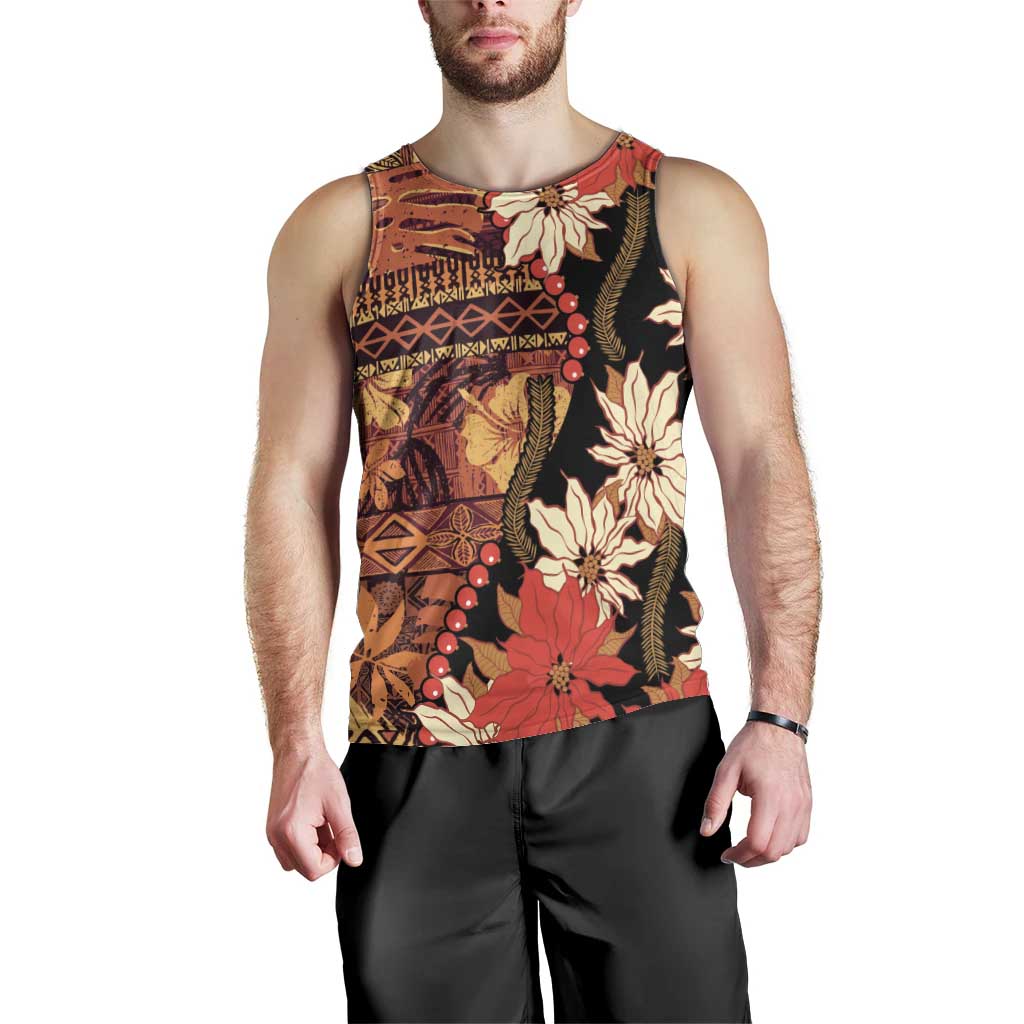Hawaii Christmas Poinsettia Lei Men Tank Top Tapa Pattern - Polynesian Pride